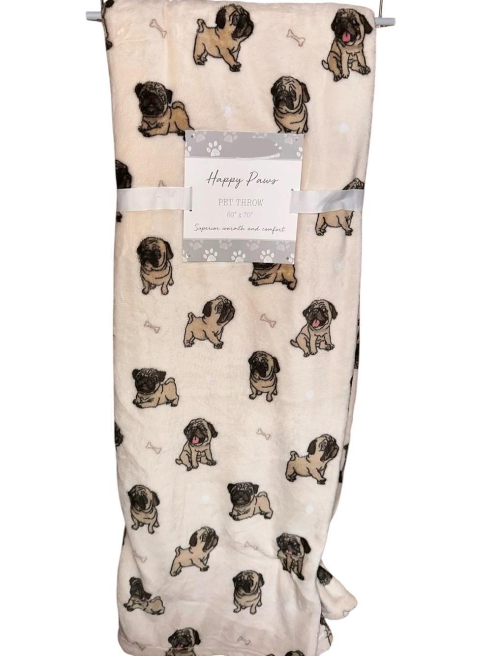 Happy Paws Pug Dogs Plush Throw Blanket